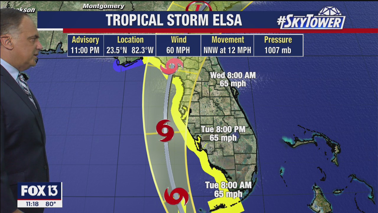 Tropical Storm Elsa Monday night update