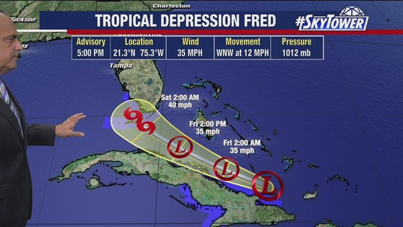 Tropical Depression Fred: Watches issued Thursday evening