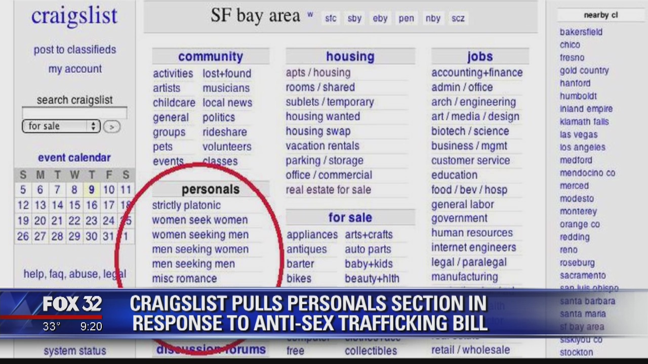 Craigslist pulls 'personals' section due to potential lawsuits FOX 32