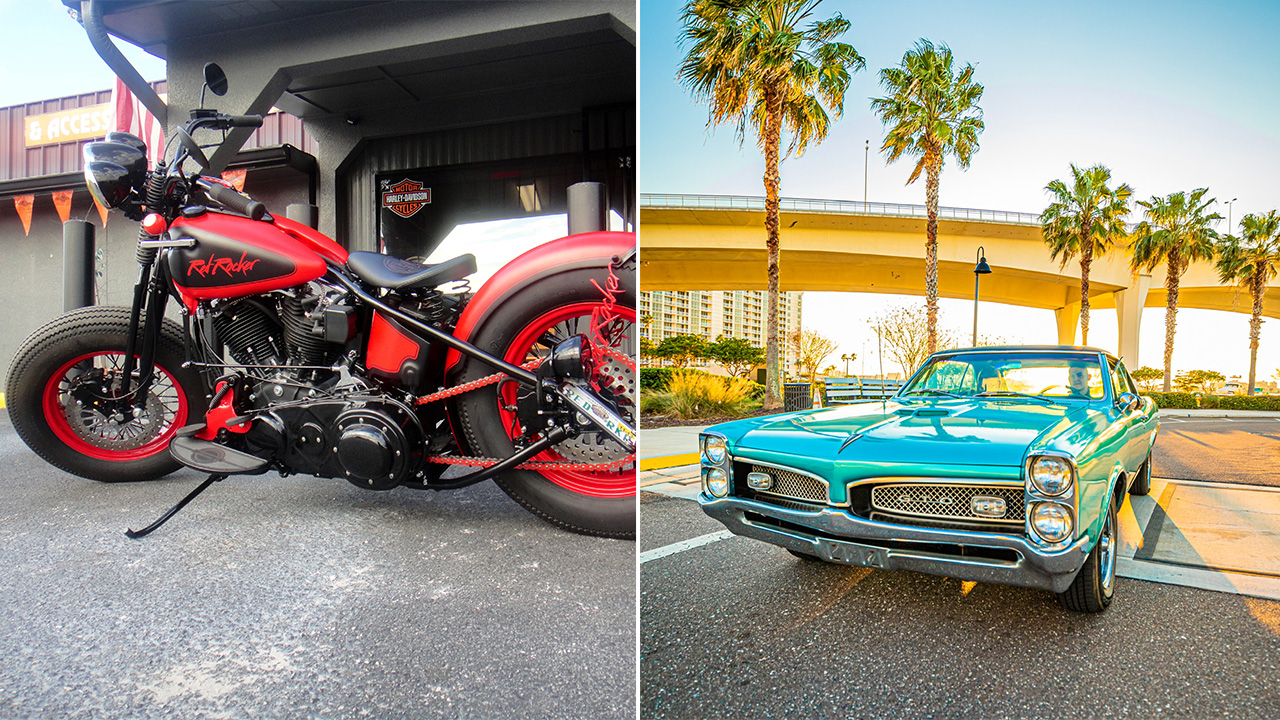 トロフィークロージング★ダブルニー★USED★サイズ34★ハーレーや旧車乗りに！ Great Rides: 1963 'Sammy Hagar' bobber motorcycle and 1967 Pontiac