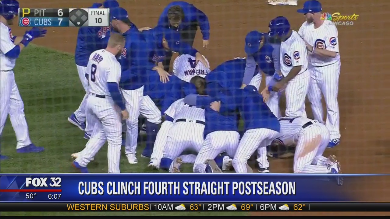 Cubs clinch 4th straight playoff spot, top Pirates 7-6 in 10