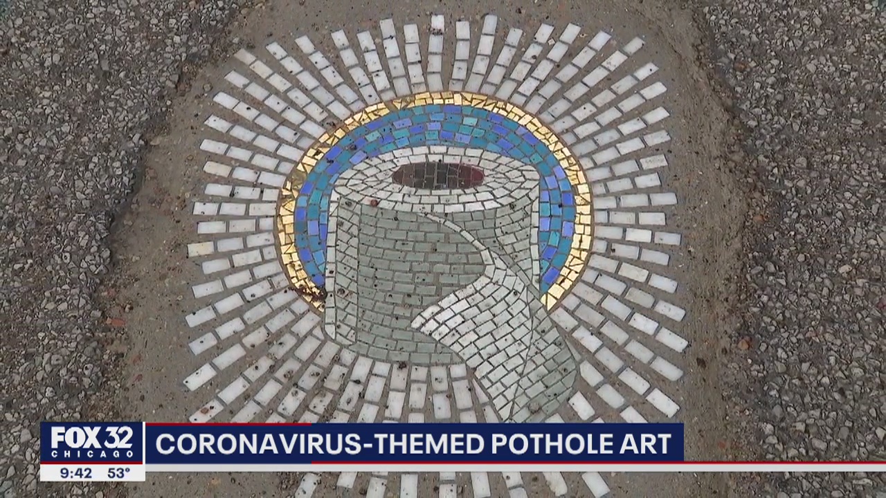 Local artist creates coronavirus-themed art in Chicago potholes