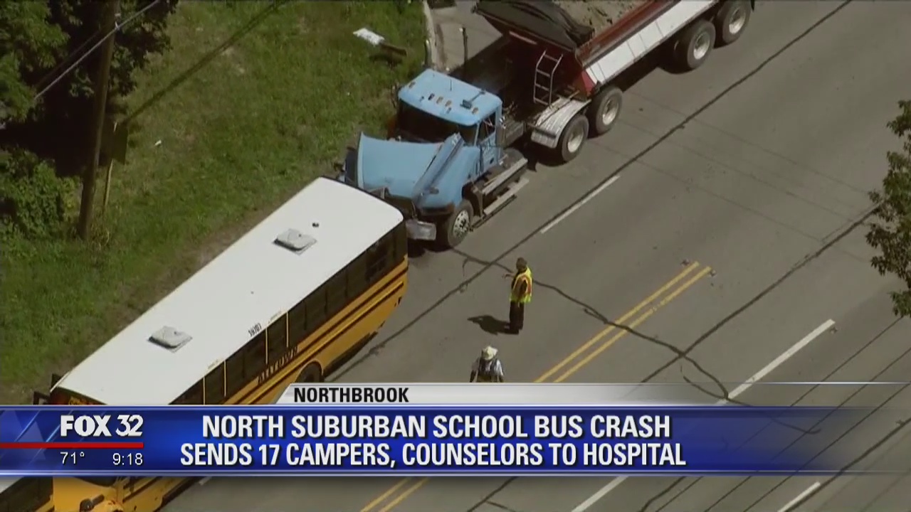 17 hurt when dump truck crashes into school buses in Libertyville