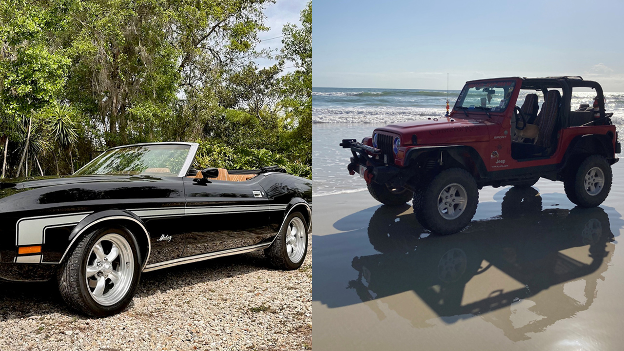 1972 Mustang convertible and 2004 TJ Jeep