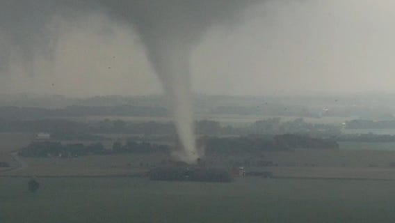 Drone video shows tornado touch down in Sycamore, Illinois