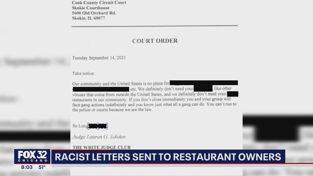 Racist letters sent to Evanston restaurant owners