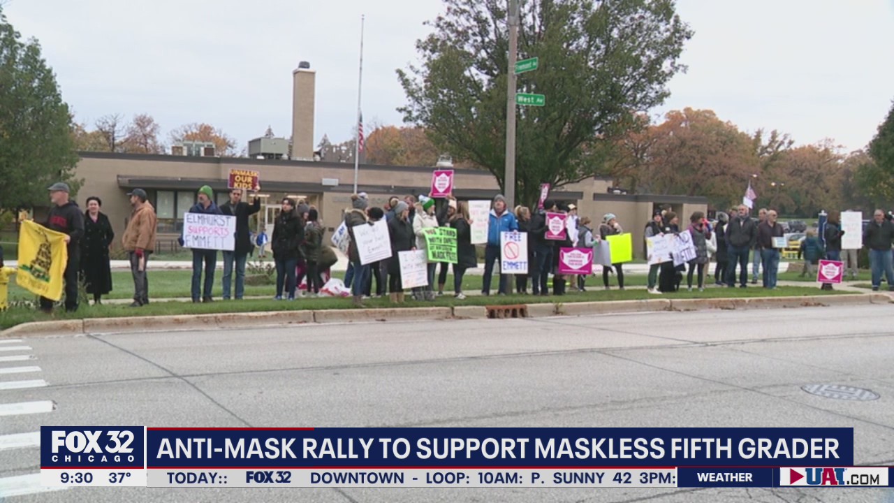 Parents, students hold anti-mask rally in Elmhurst to support 5th grader who refuses to wear mask
