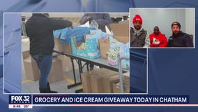 Several groups come together to give away groceries and ice cream in Chicago's Chatham neighborhood