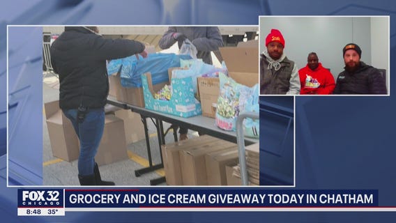 Several groups come together to give away groceries and ice cream in Chicago's Chatham neighborhood