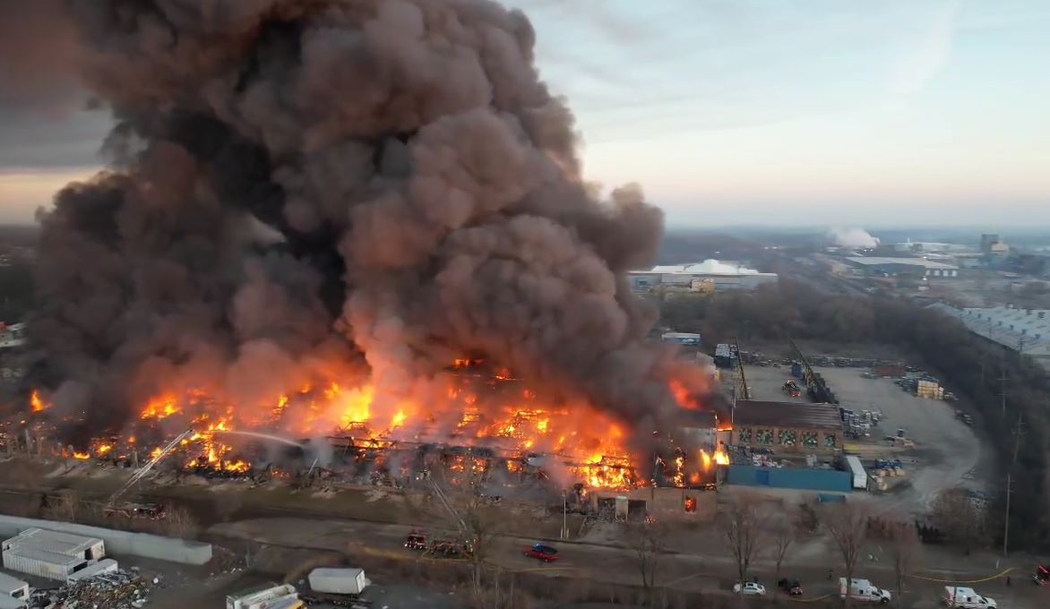 Video shows flames erupt at furniture warehouse