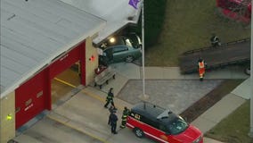 Vehicle plows into fire station