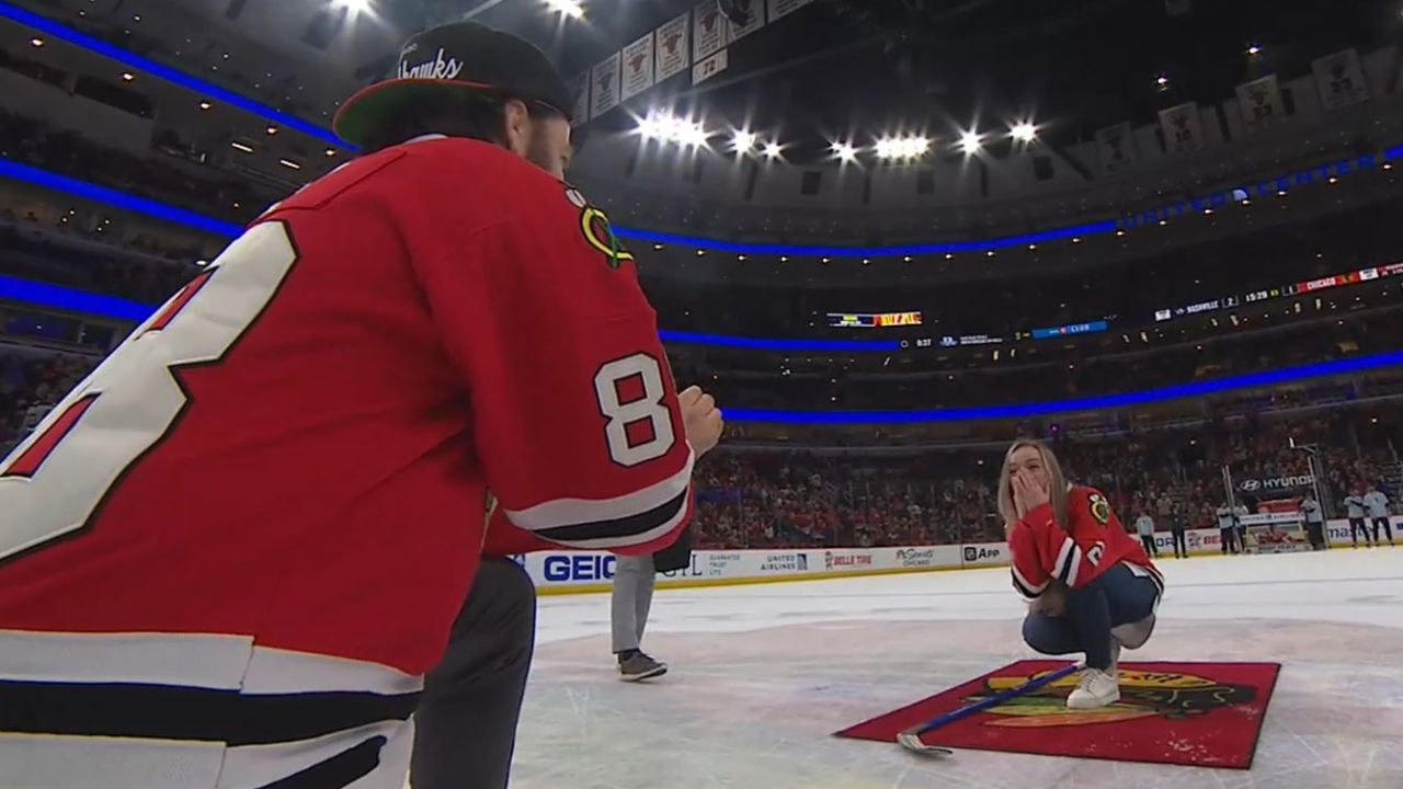 Fans get engaged on the ice at Blackhawks game