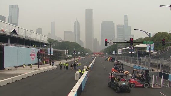 Preps for Chicago's NASCAR street race at the finish line