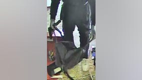 Video shows armed suspect hop on counter at bank, steal money