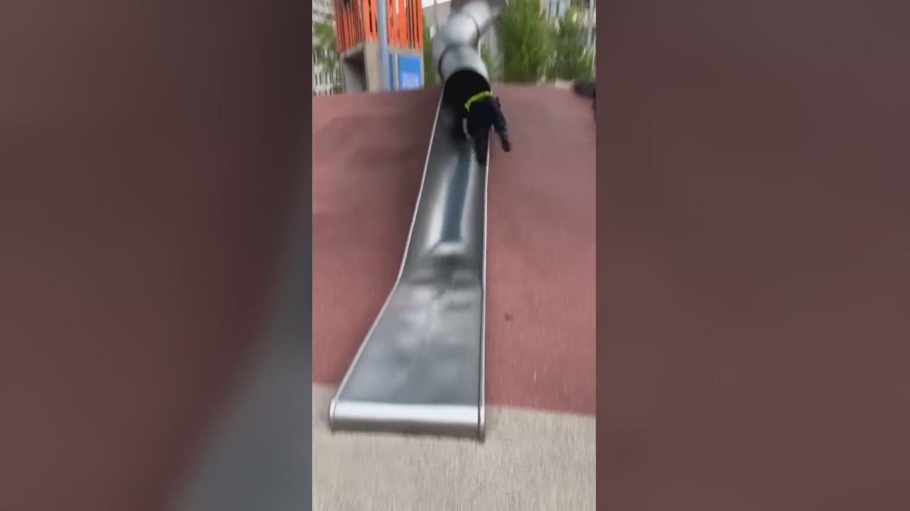 Across America: Viral video shows cop flying out of park slide