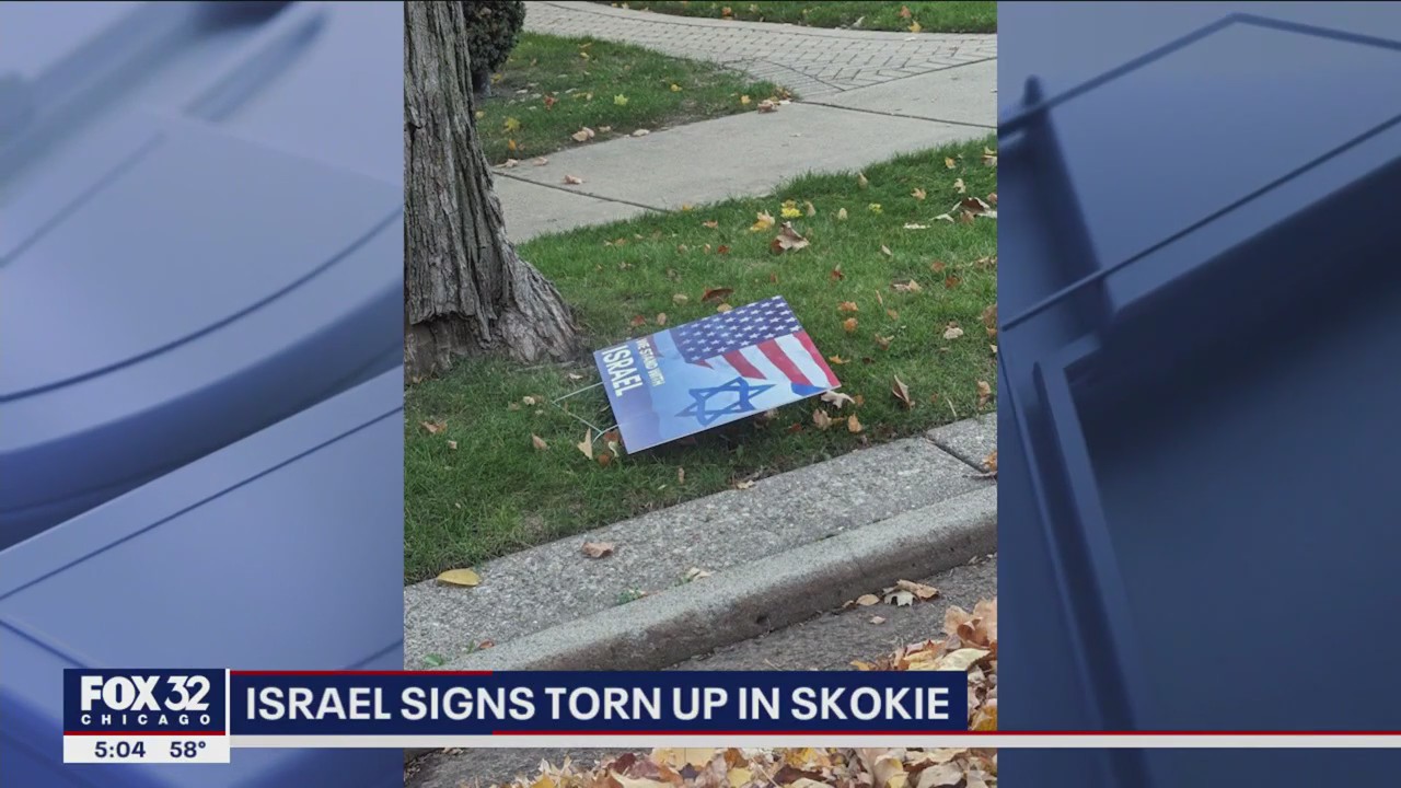 Israel signs torn up in Skokie