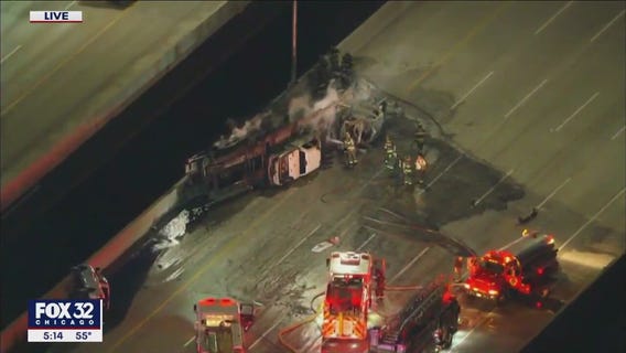 Cook County I-294 truck fire: Massive flames shoot out after crash in suburbs