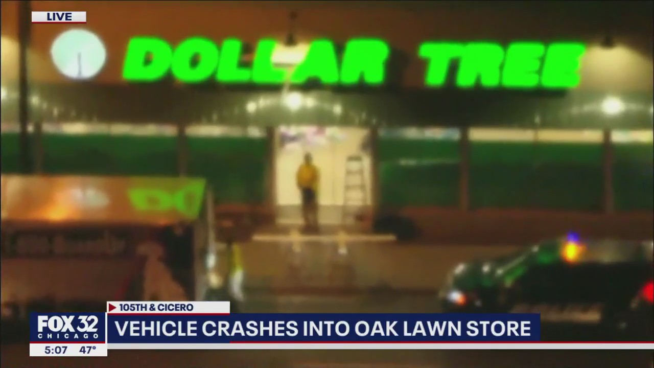 Cook County crash: Vehicle slams into Dollar Tree store in Oak Lawn