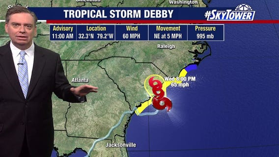 Tropical Storm Debby strengthens off the Carolinas
