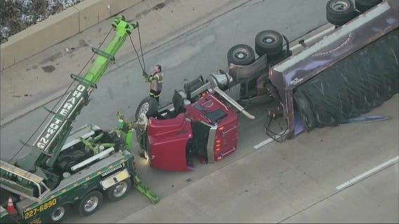 Salt truck overturns on I-88, cleanup underway
