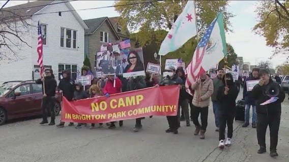 Brighton Park residents protest migrant tent site