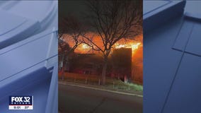 Massive flames rip through former Emerson High School in northwest Indiana