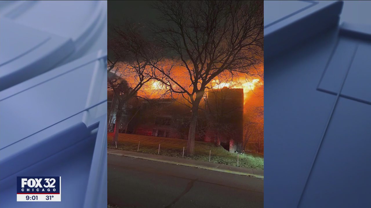 Massive flames rip through former Emerson High School in northwest Indiana