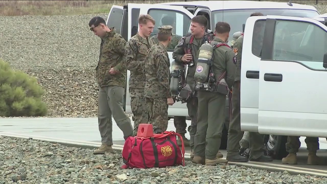 Crews work to recover remains of 5 Marines killed in helicopter crash