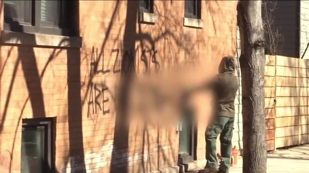 Antisemitic messages spray painted on Logan Square buildings