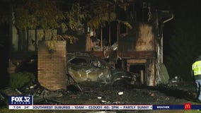 Out-of-control car crashes into Tinley Park home, starts fire