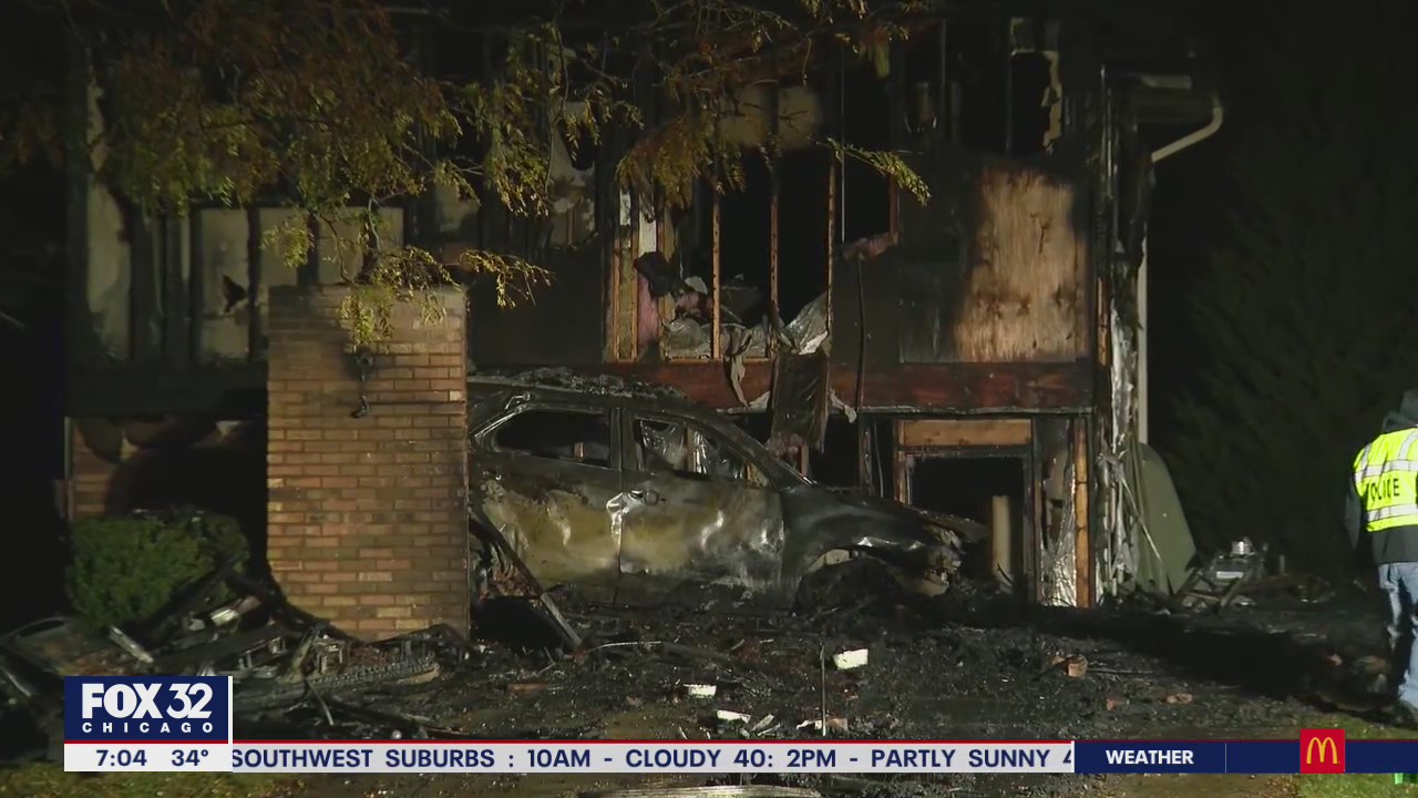 Out-of-control car crashes into Tinley Park home, starts fire
