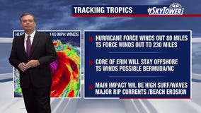 Hurricane Erin moving northwest up the East Coast