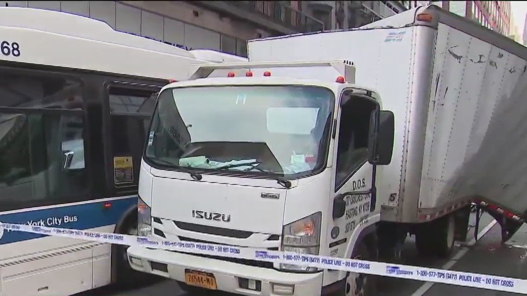 MTA bus, box truck collide on Upper East Side
