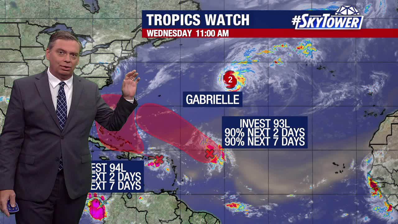 Gabrielle weakening, 2 tropical waves being closely monitored