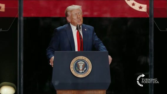 President Donald Trump gives speech at Charlie Kirk's memorial service