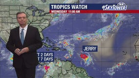 Wind shear impacting Tropical Storm Jerry