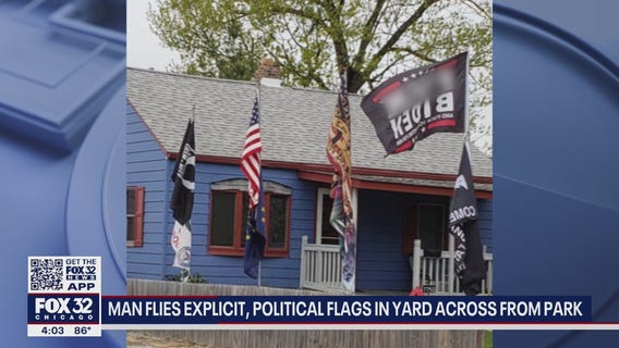 Hammond man flies explicit, political flags in yard across from park