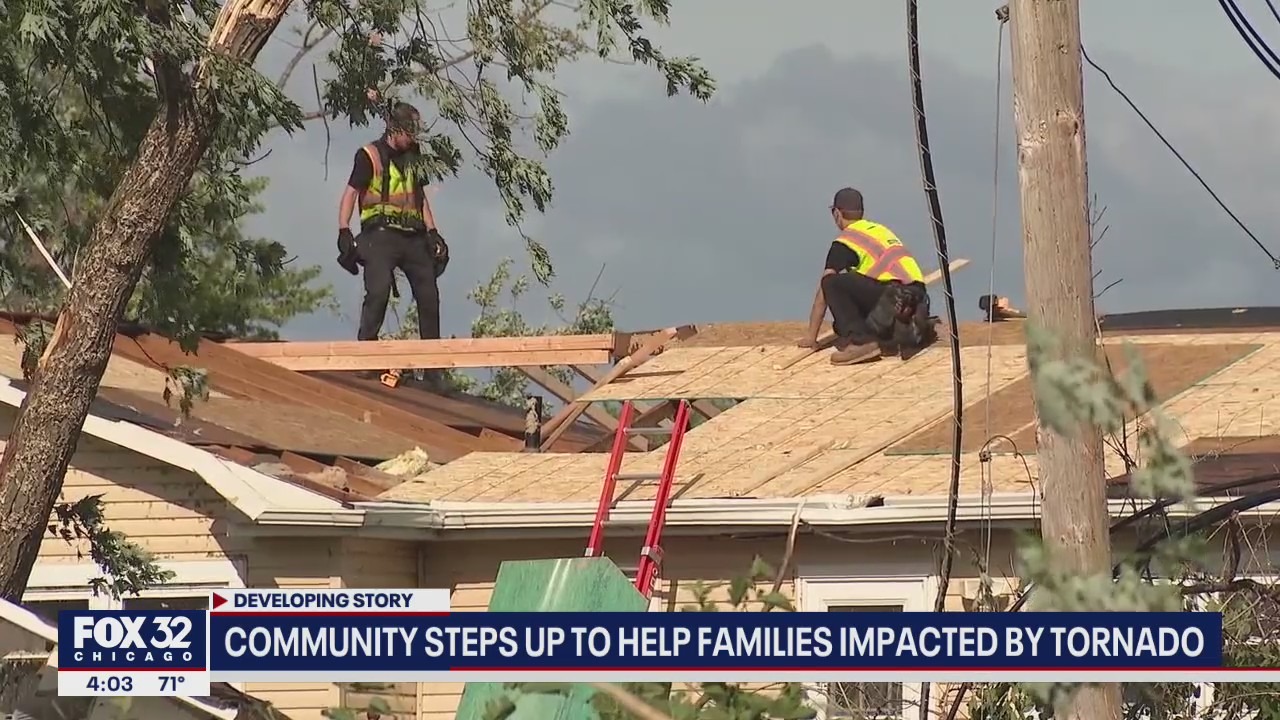 Roads remain closed and community steps up to help families after EF-3 tornado hits Chicago suburbs