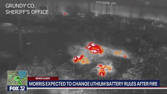 Drone video reveals lithium batteries in Morris fire