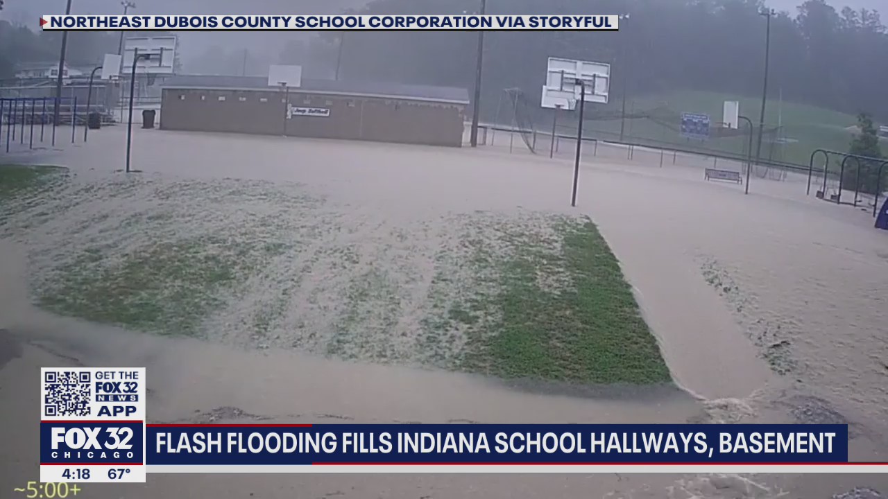 Flash flooding fills Indiana school hallways, basement
