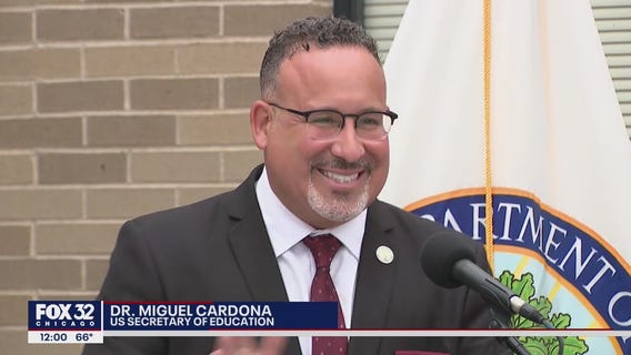 US secretary of education praises suburban schools on tour of Midwest