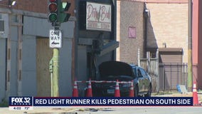Red light runner kills pedestrian, crashes into building on South Side