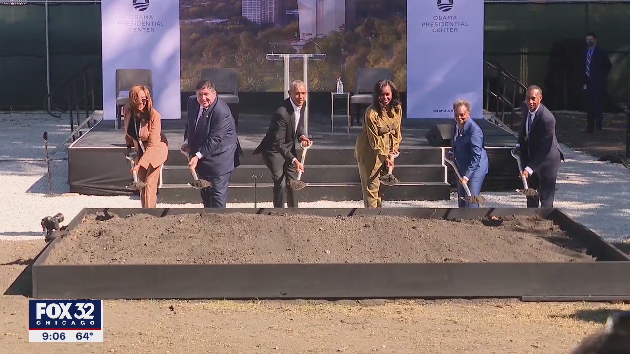 Obamas break ground on Chicago Presidential Center