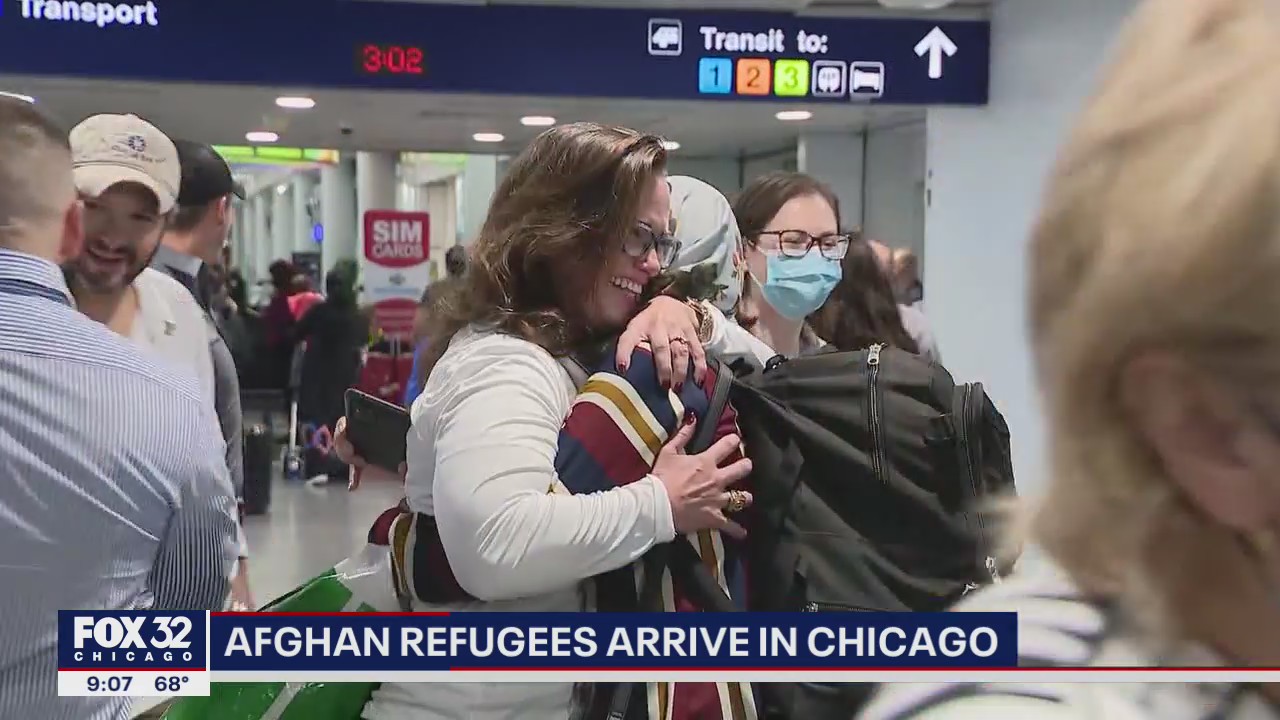 Afghan refugees arrive at O'Hare Airport