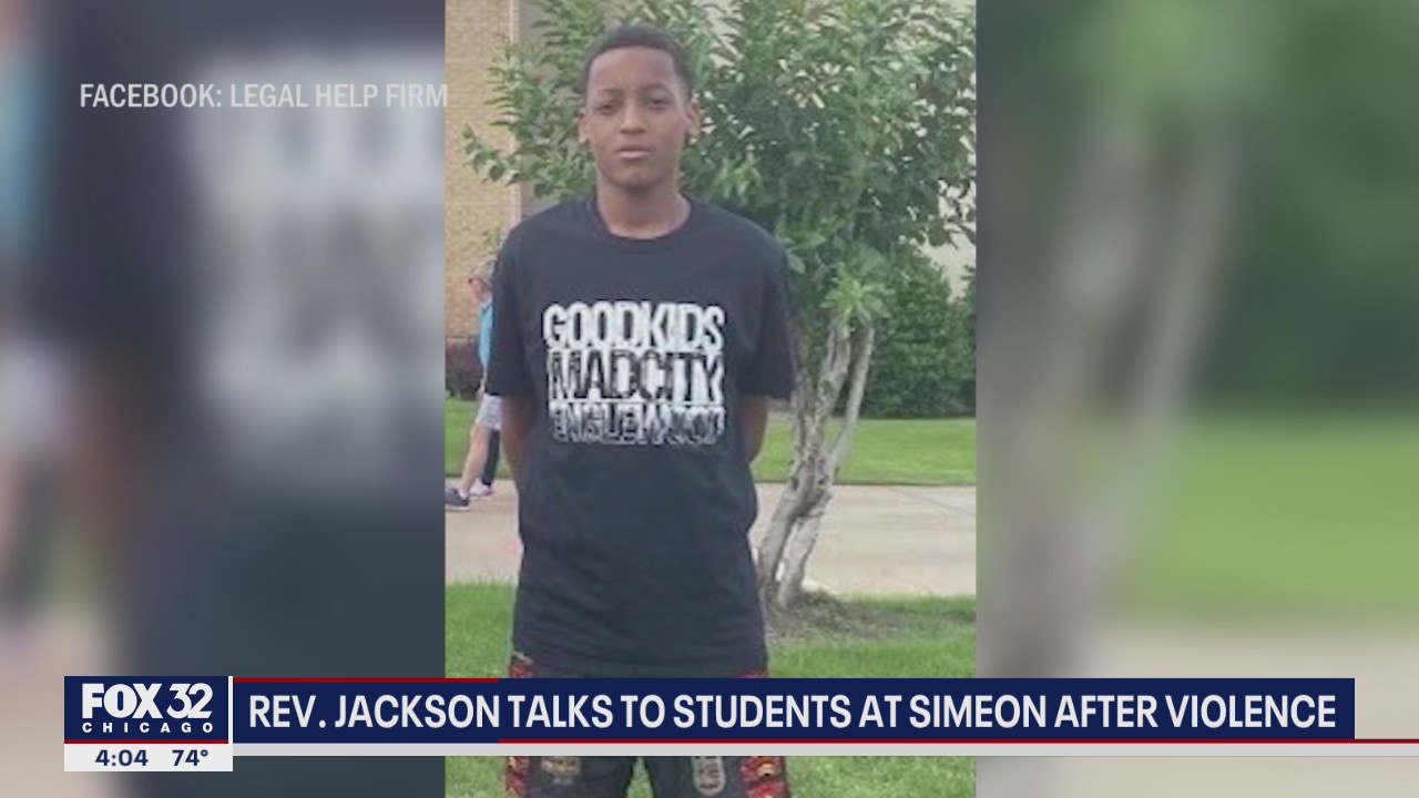 Rev. Jackson talks to students at Simeon after violence