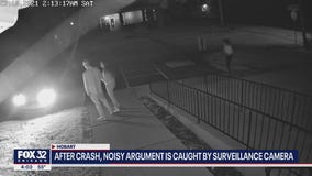 Car crashes into sign in Hobart, occupants of vehicle get out and argue