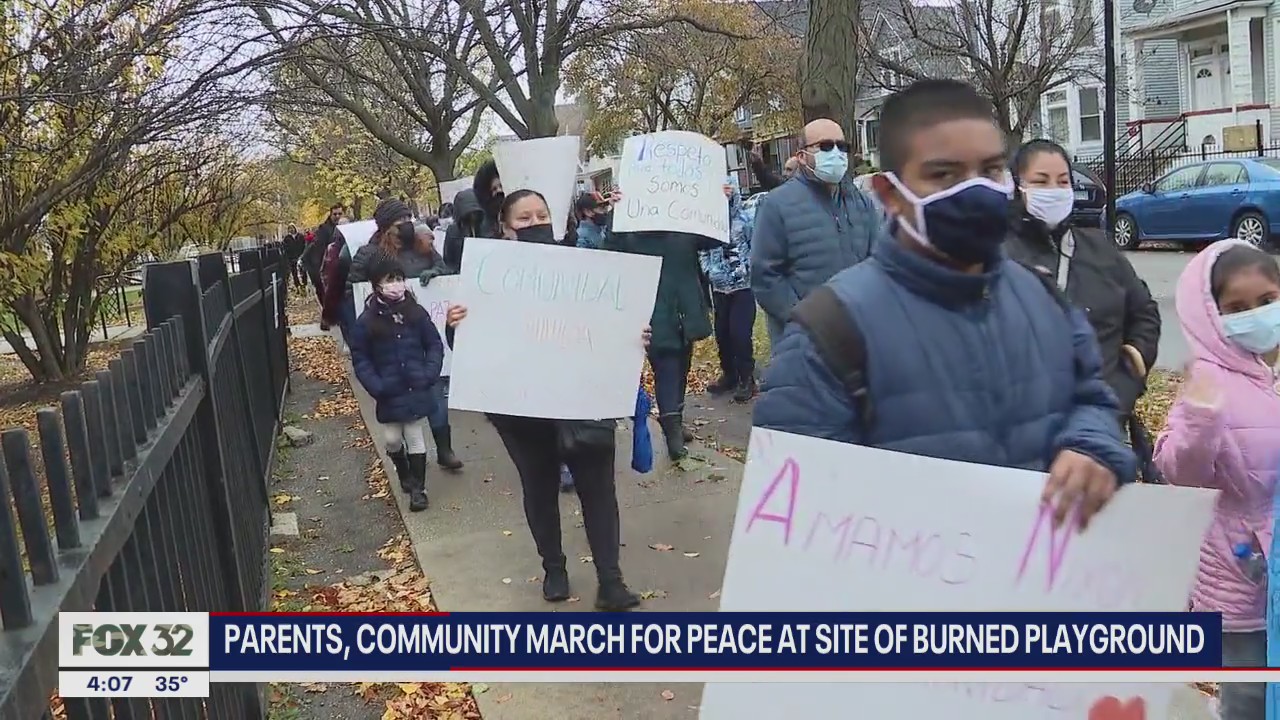 Hermosa community marches for peace at site of burned playground