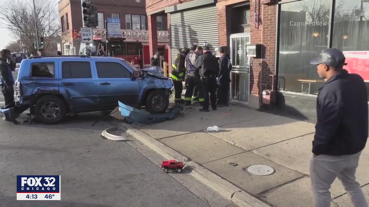 Chicago pedestrian critically injured when car slams into building