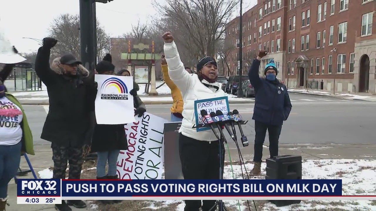 Chicago demonstrators rally on MLK Day for voting rights bill