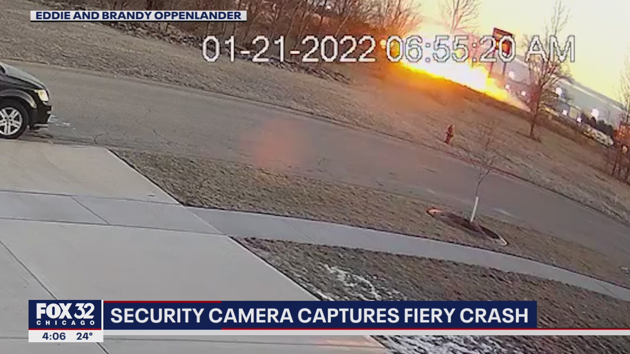 Security camera captures fiery crash on I-80